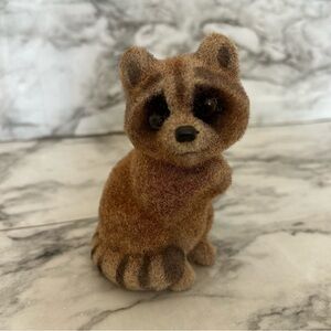 Vintage VTG Flocked Raccoon figurine marked Made in Hong Kong marked with G